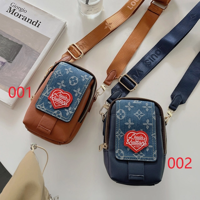 ヴィトン お財布ポシェット・スマホショルダー デニム風 LV モノグラム 