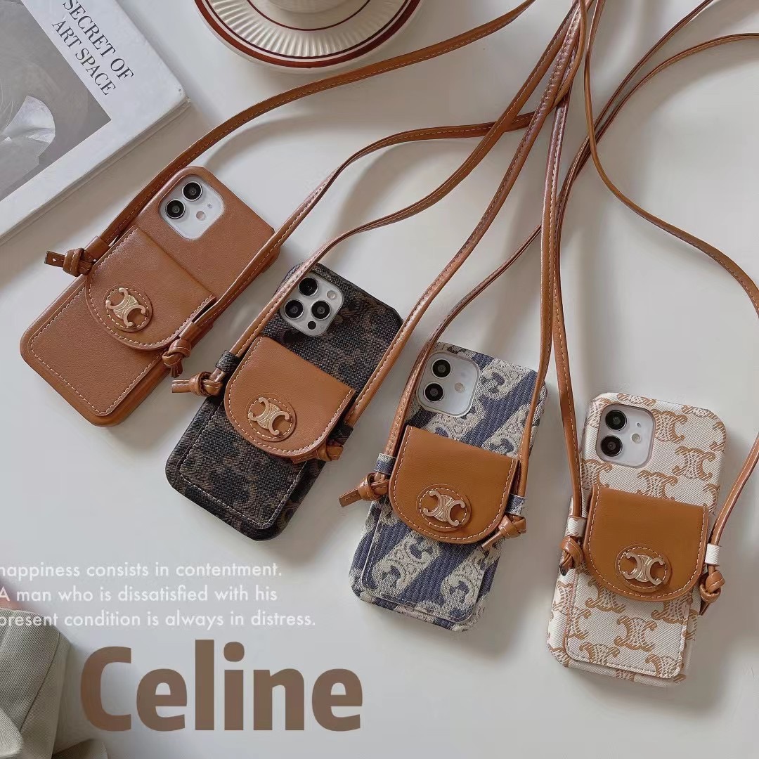 セリーヌ iPhone15/14 ProMaxケース ショルダーストラップ付き CELINE