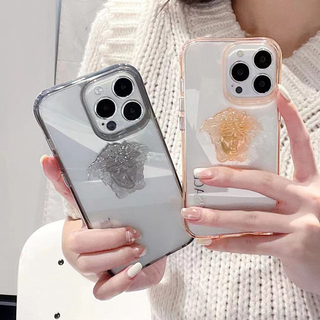 ヴェルサーチ Iphone14promax 14proケース ヴェルサーチェ 立体的 メドゥーサ クリア