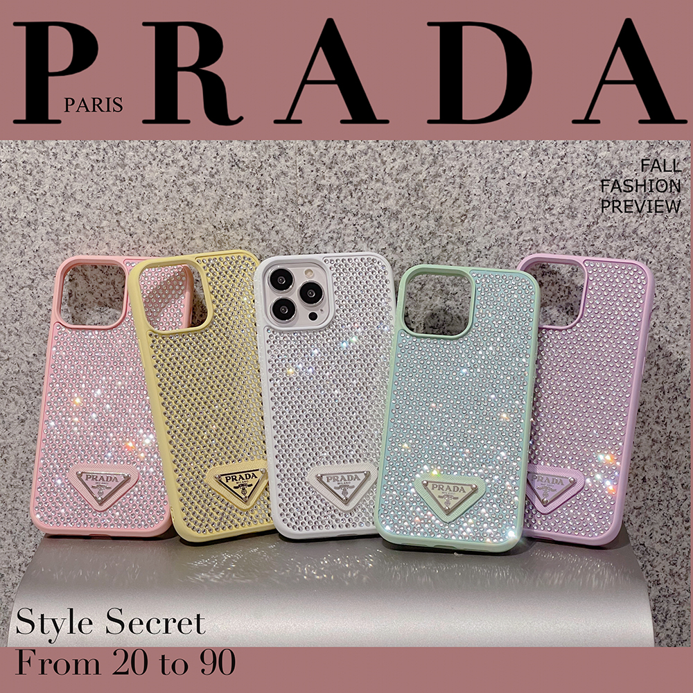 pradaPRADA プラダ iPhone 14Proケース ラインストーン ピンク