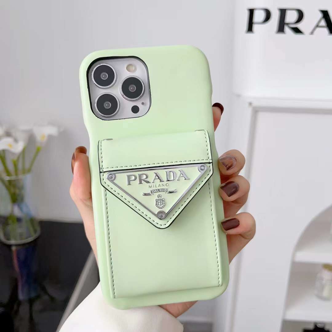 Prada iPhone14 ProMaxケース 三角ロゴプレート