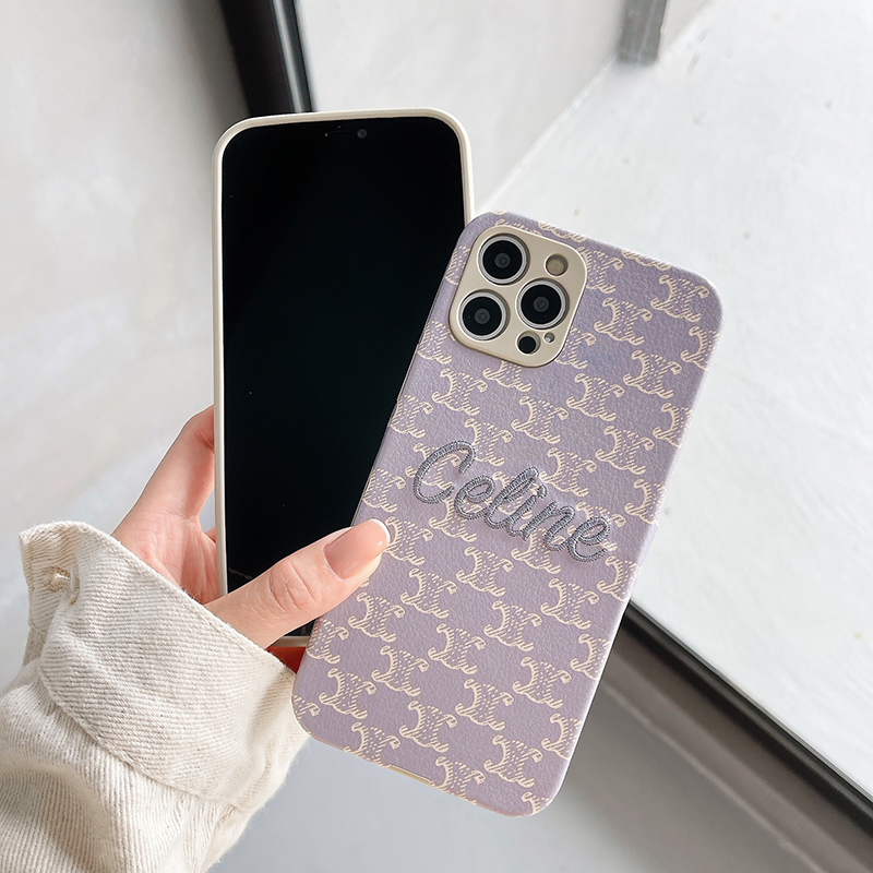 セリーヌ iPhone15/14 Pro Maxケース ロゴ刺繍 Celine iPhone15 Pro/14