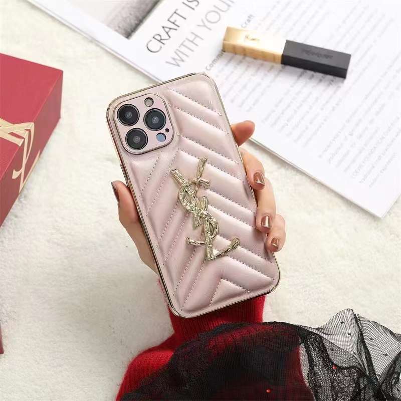 SAINT LAURENT◆海外限定◆チェーン付き レザー iPhone15 ケース サンローラン iphone15/15プロ レザーケース ysl iphone14promax