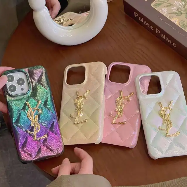 YSL iPhone14 Plusケース ゴールドロゴ