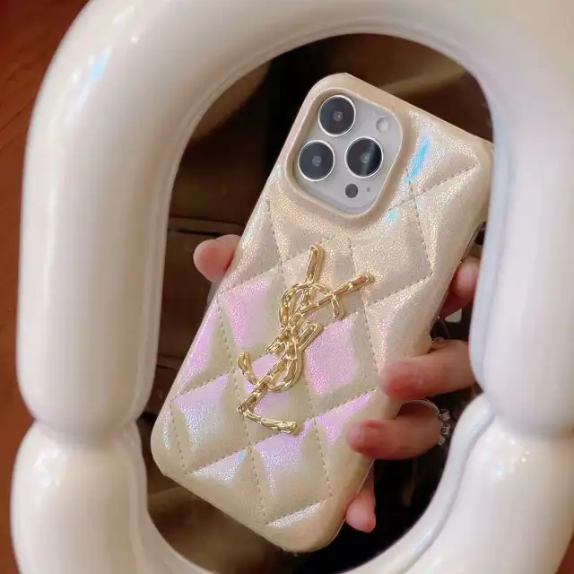 YSL iPhone14 Plusケース ゴールドロゴ