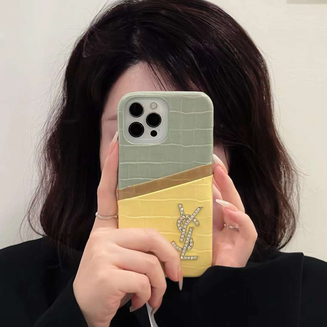 サンローラン iPhone15/14 ProMaxケース カラースプライス YSL