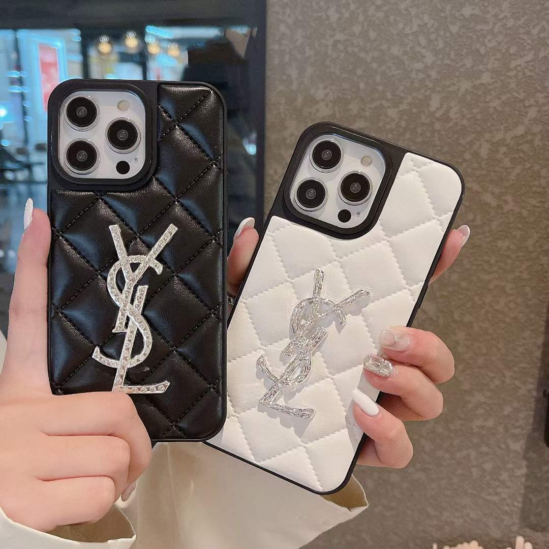 サンローラン iPhone15 Pro/14 Proケース ラインストーン付き YSL