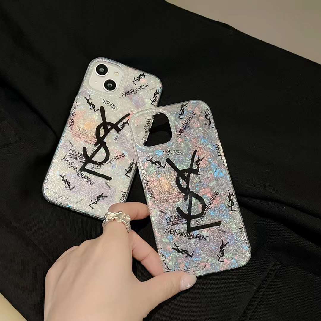 サンローラン iPhone15 Pro/14 Proケース ラメ入り 貝殻柄 YSL