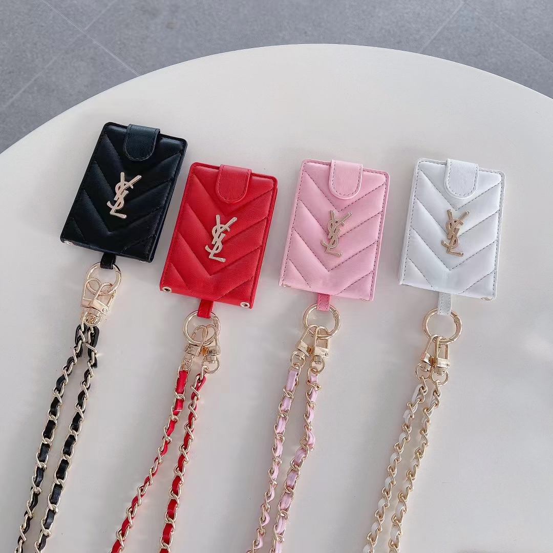 サンローラン カードケース YSLロゴ付き カードホルダー IDカードケース チェーン付き 定期入れ IDカードホルダー かわいい Saint  Laurent ブランド ファッション小物 全四色 お洒落