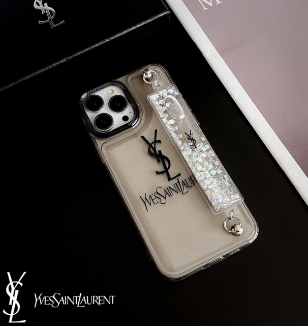 サンローラン iPhone15プロカバー キラキラ流れ