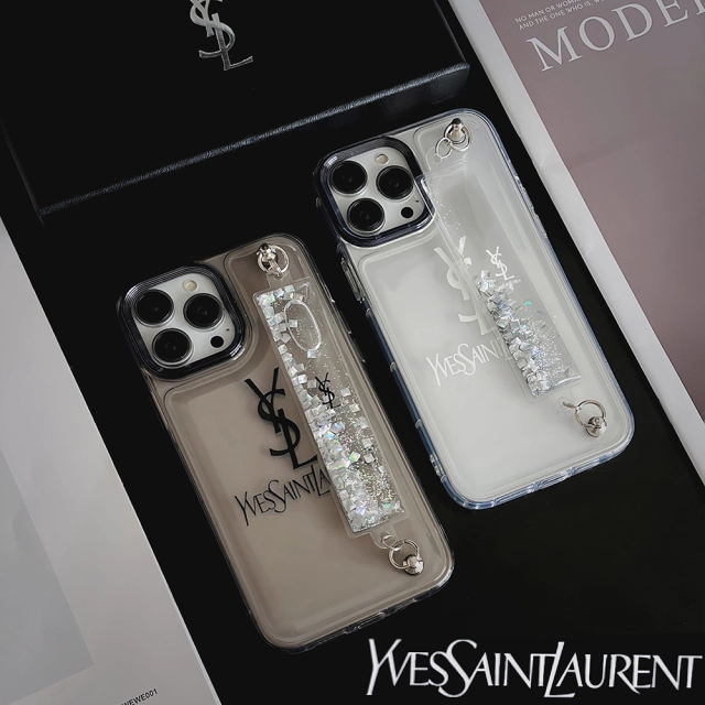 サンローラン iPhone15カバー キラキラ流れ