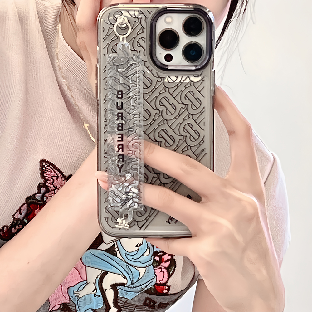 バーバリー iPhone15/15Pro/15ProMaxケース キラキラ流れ ベルト付き