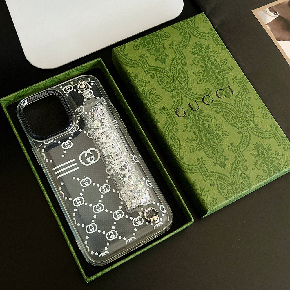 グッチ iPhone15 Pro Maxケース キラキラ流れ ベルト付き Gucci