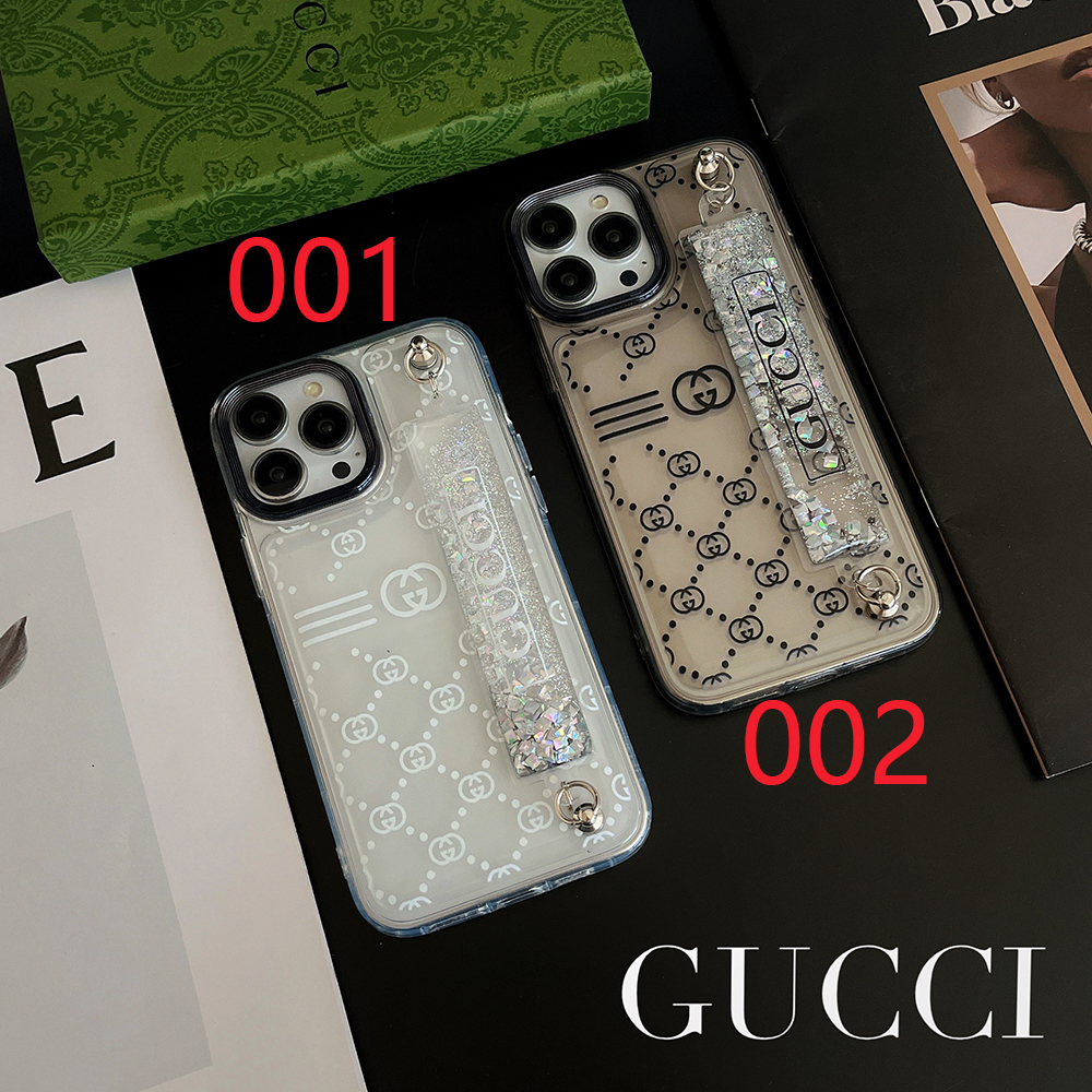 グッチ iPhone15 Pro Maxケース キラキラ流れ ベルト付き Gucci