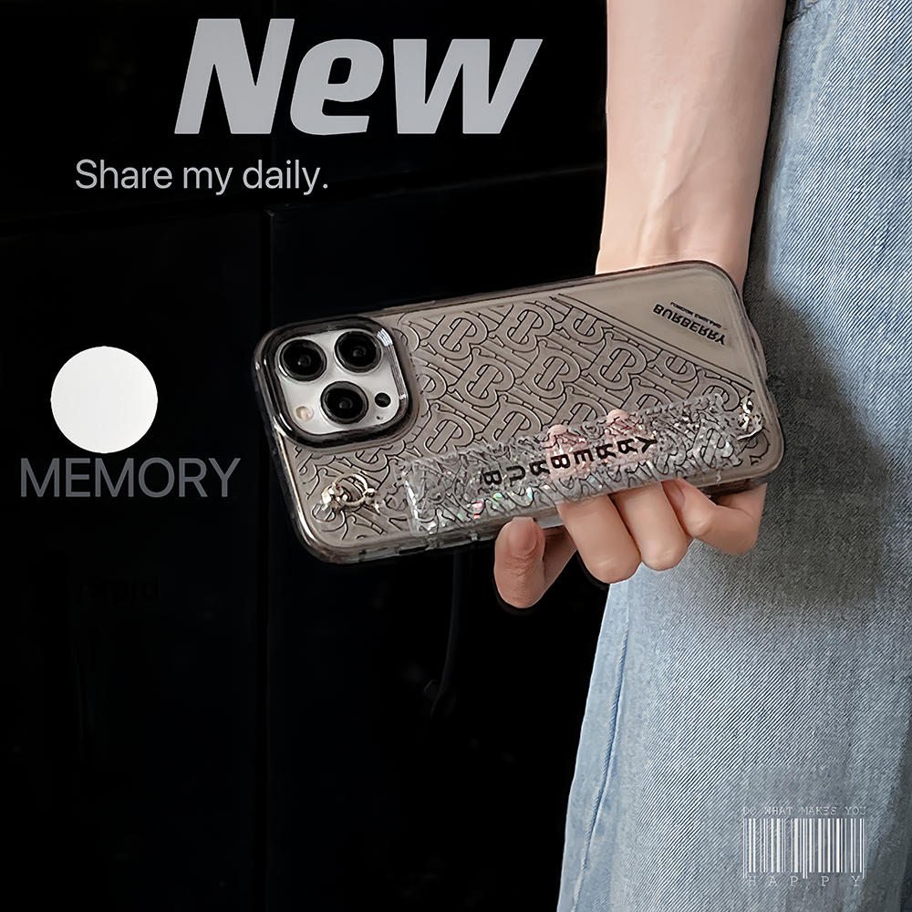 バーバリー iPhone15/15Pro/15ProMaxケース キラキラ流れ ベルト付き