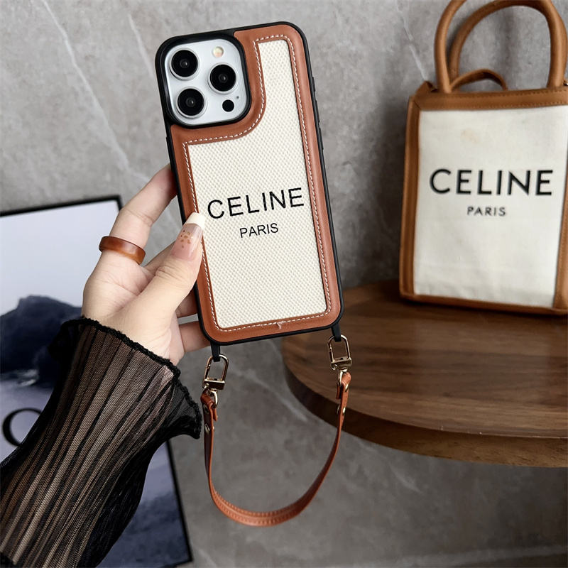 セリーヌ iPhone15 15pro 15promaxケース ハンドストラップ付き Celine