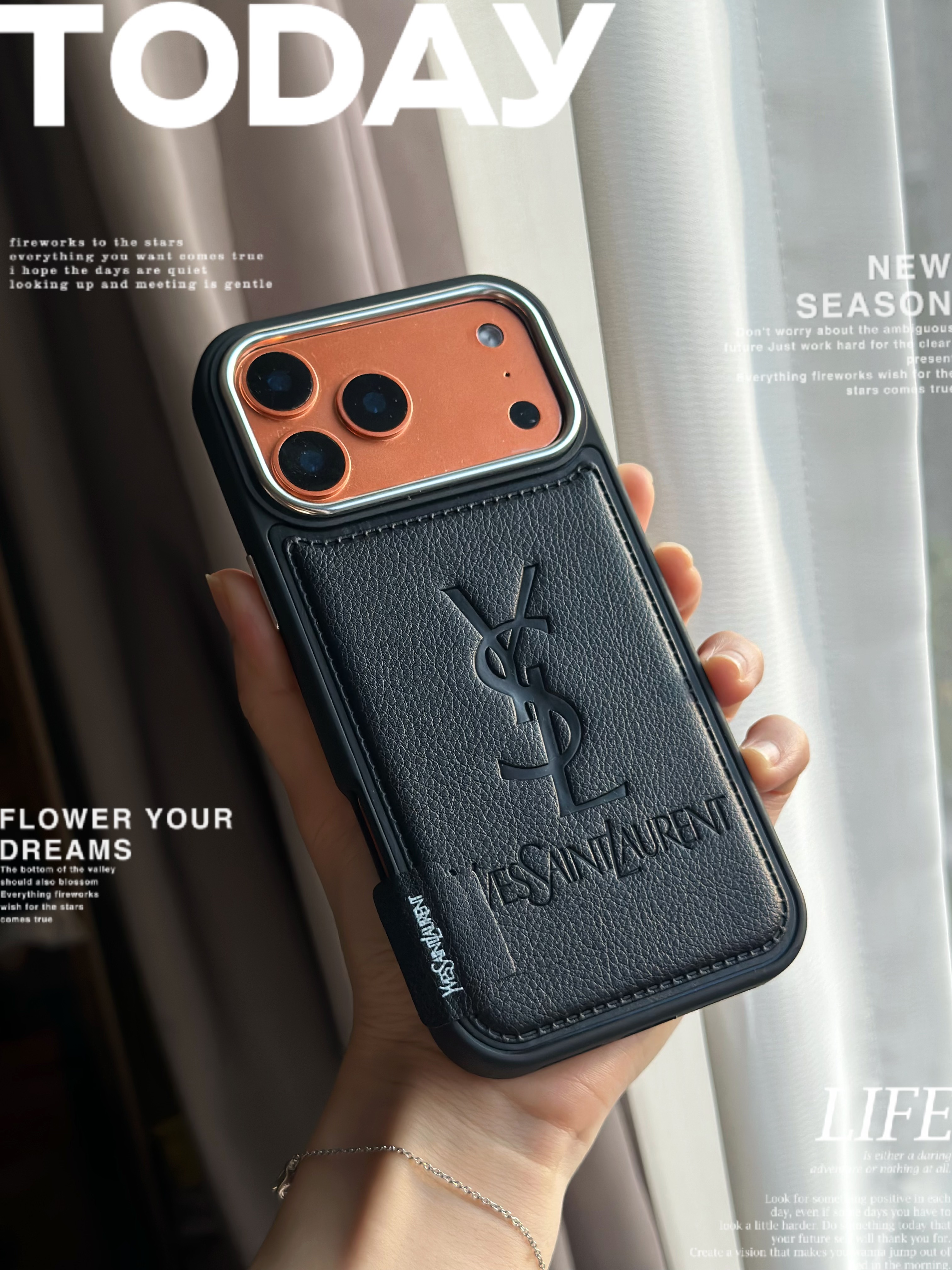 YSL iPhone17 Pro Maxケース レザー 高級感 サンローラン iPhone16 Pro