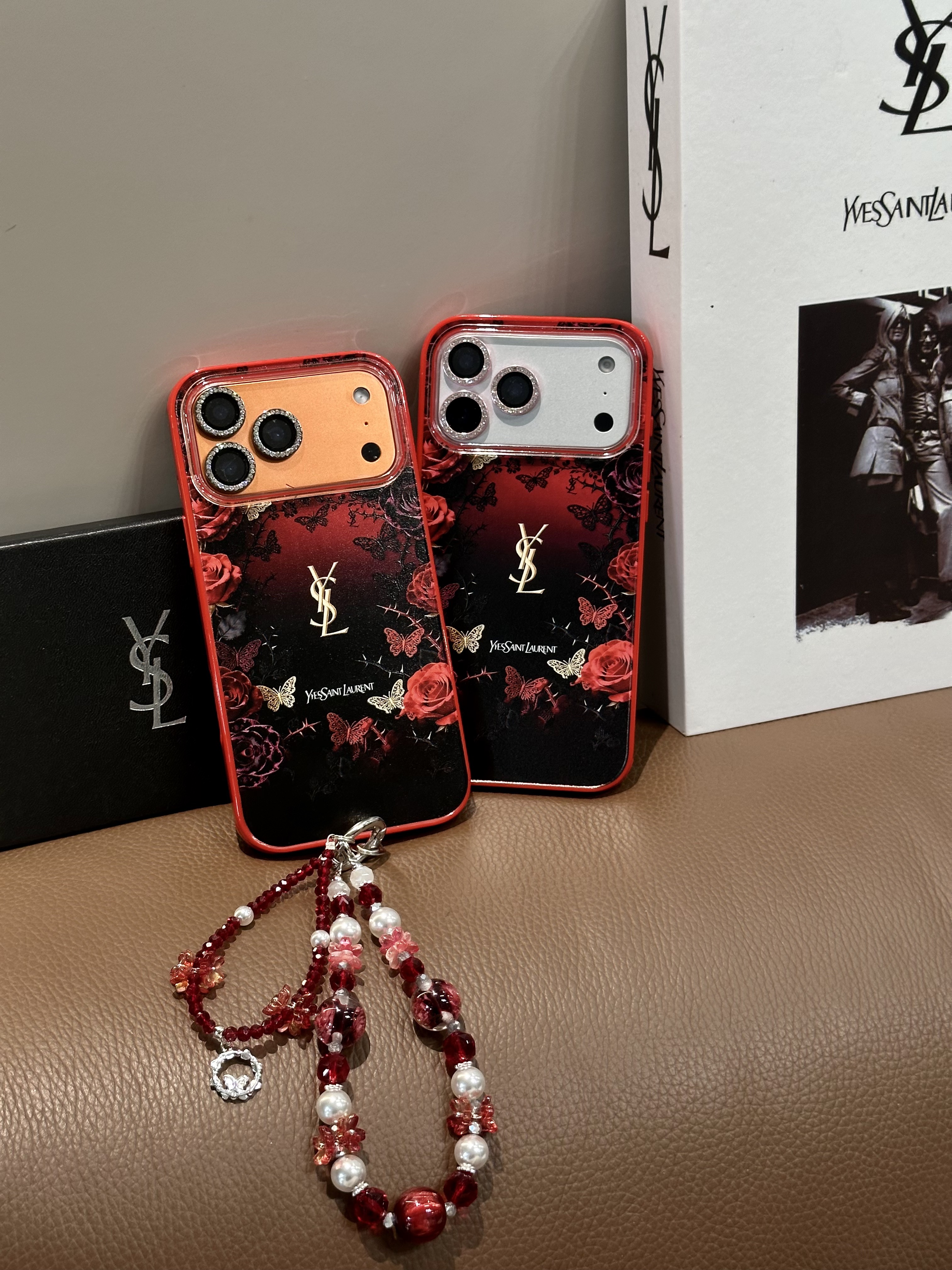 YSL iPhone17 Pro Maxケース モノグラム ローズデザイン サンローラン