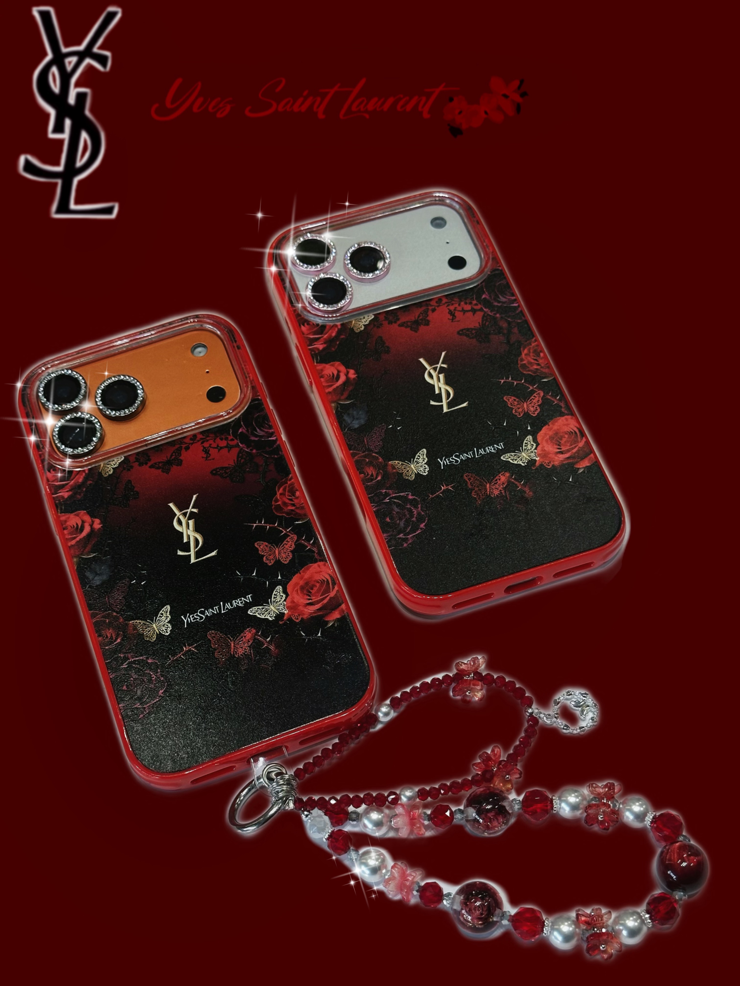 YSL iPhone17 Pro Maxケース モノグラム ローズデザイン サンローラン