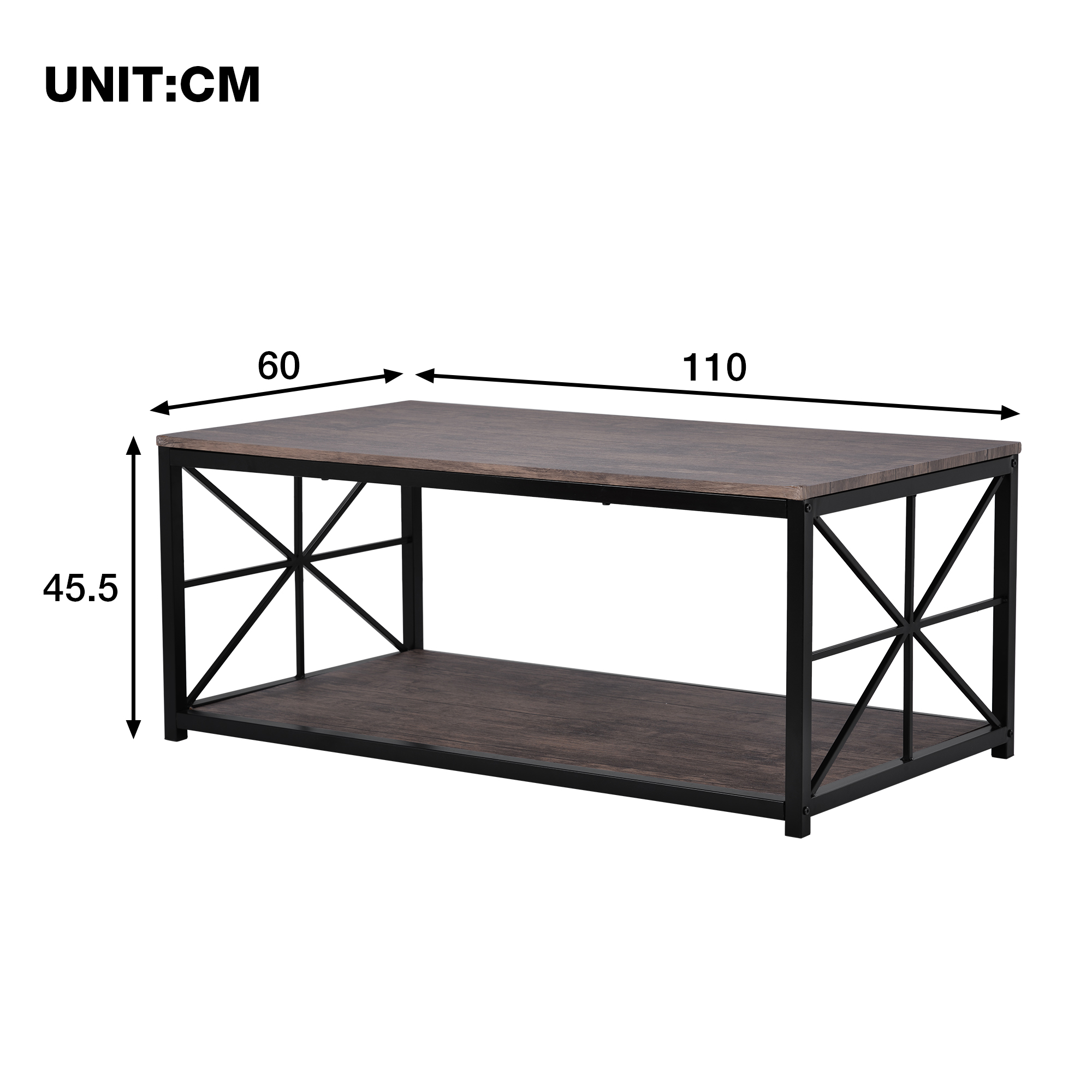 Side Table/Tea Table with Storage Shelf for Home Office DRM 42” Industrial Coffee Table for Living Room with Black Metal Frame Coffee Center Table 