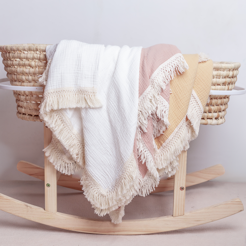 Soft Touch Muslin Receiving Swaddle Blanket with Fringes