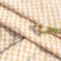 Wholesale Seersucker Cotton Fabric Bubble Gingham Fabric - Yellow Plaid