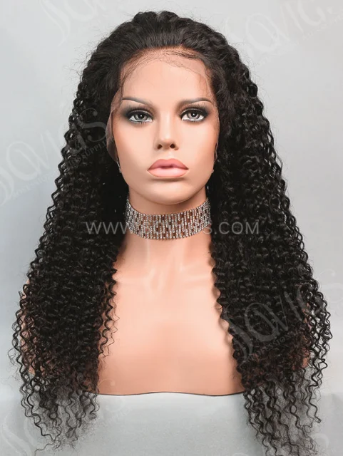 130% Density Full Lace Wigs Deep Curly Virgin Human Hair Natural Color