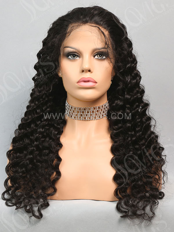 130% Density Full Lace Wigs Deep Wave Virgin Human Hair Natural Color