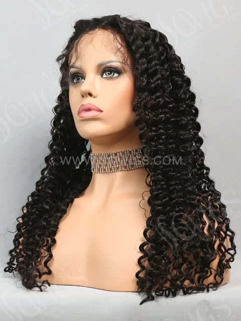 130% Density Full Lace Wigs Italian Curly Hair Virgin Human Hair Natural Color