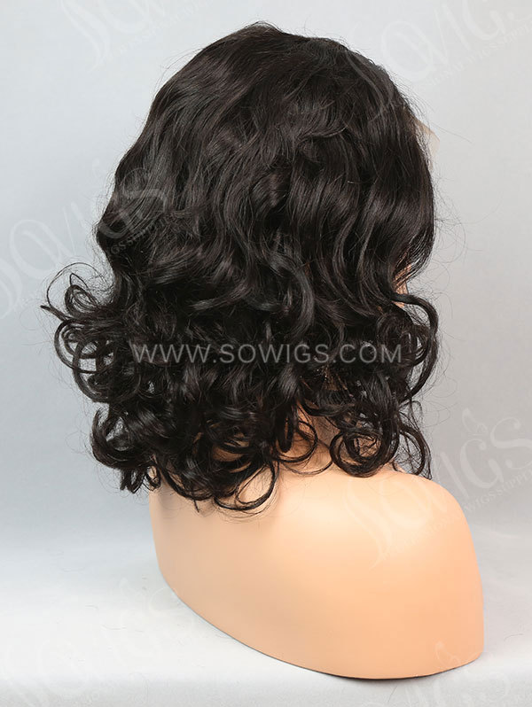 180% Density Full Lace Wigs Blunt Cut Curly Virgin Human Hair Natural Color