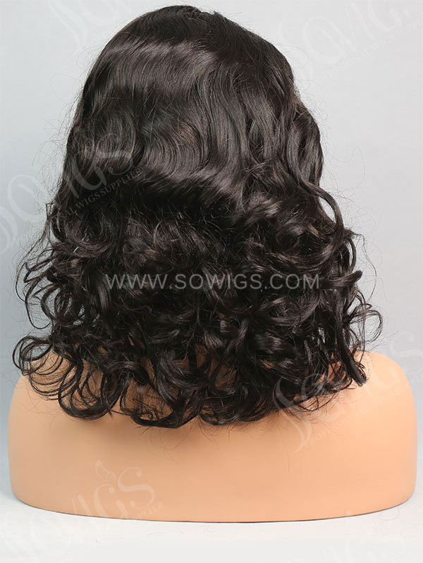 180% Density Full Lace Wigs Blunt Cut Curly Virgin Human Hair Natural Color