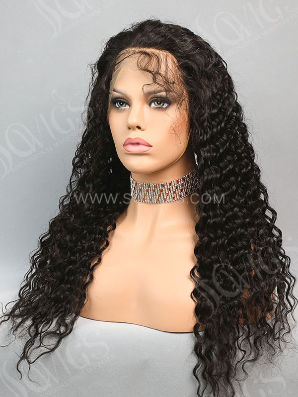 180% Density Full Lace Wigs Deep Wave Virgin Human Hair Natural Color