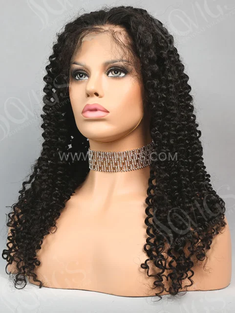 180% Density Full Lace Wigs Deep Curly Virgin Human Hair Natural Color