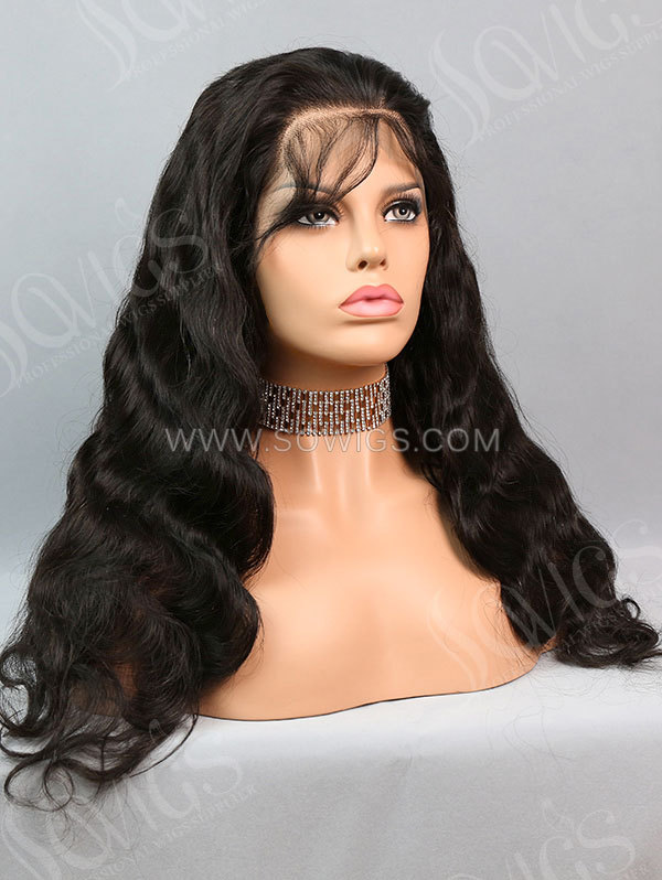 180% Density Full Lace Wigs Body Wave Virgin Human Hair Natural Color