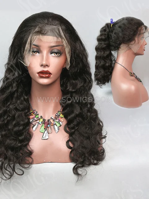 130% Density 360 Lace Wigs Loose Wave Virgin Human Hair Natural Color