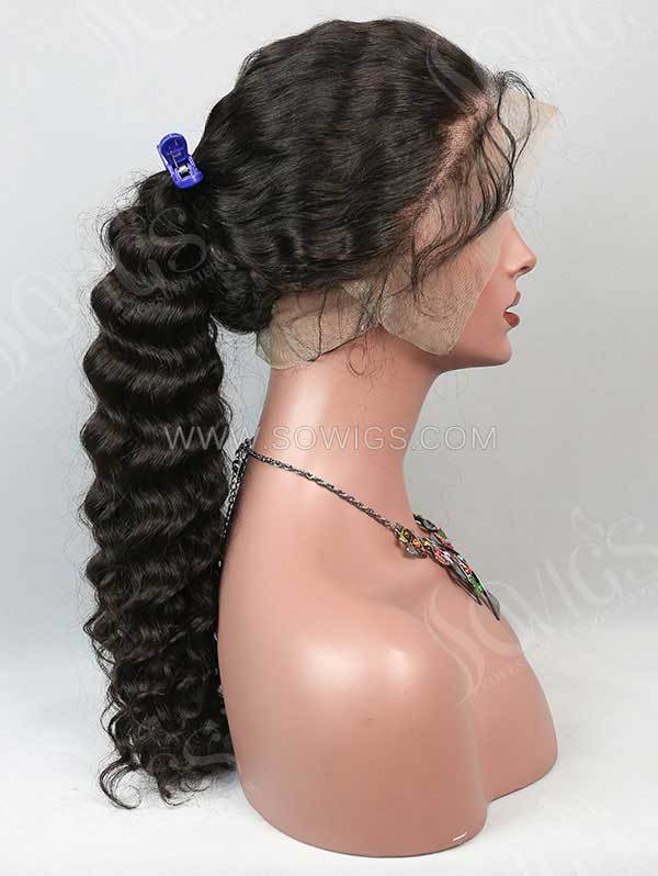 130% Density 360 Lace Wigs Deep Wave Virgin Human Hair Natural Color