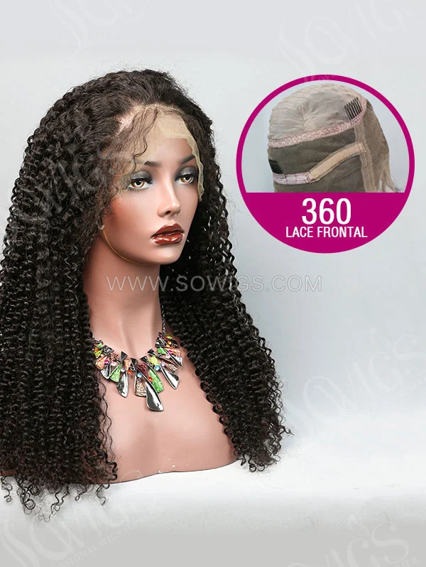 180% Density 360 Lace Wigs Deep Curly Virgin Human Hair Natural Color