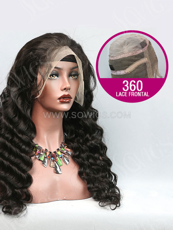180% Density 360 Lace Wigs Loose Wave Virgin Human Hair Natural Color