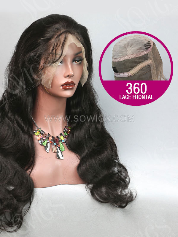 180% Density 360 Lace Wigs Body Wave Virgin Human Hair Natural Color