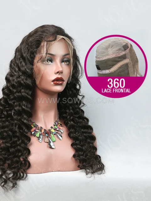 180% Density 360 Lace Wig Deep Wave 100% Human Hair Lace Frontal Wigs