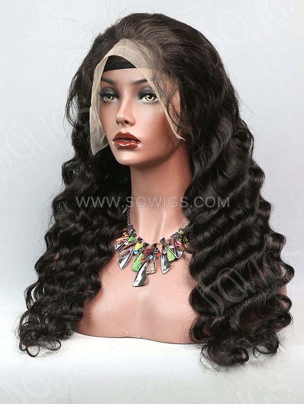 180% Density 360 Lace Wigs Loose Wave Virgin Human Hair Natural Color