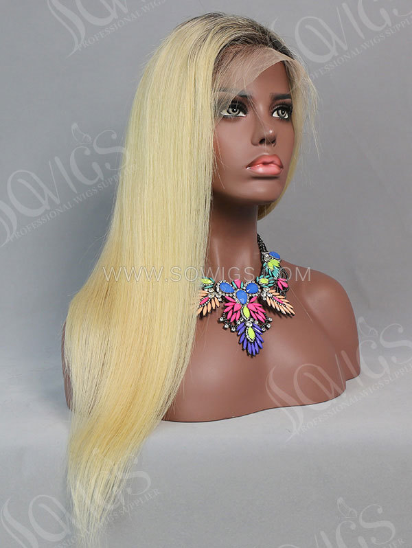 130% Density Lace Front Wig Straight Ombre 1B/613 Color Human Hair