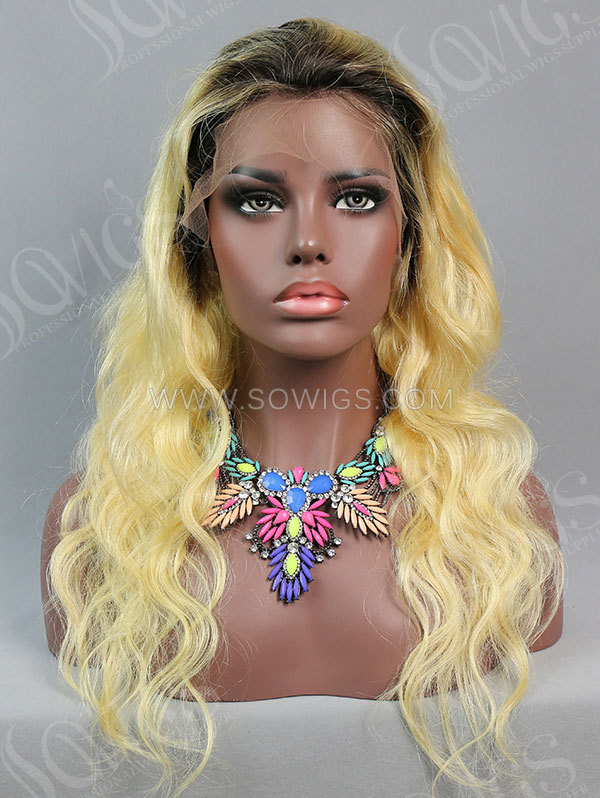 130% Density Lace Front Wig Body Wave Ombre 1B/613 Color Human Hair