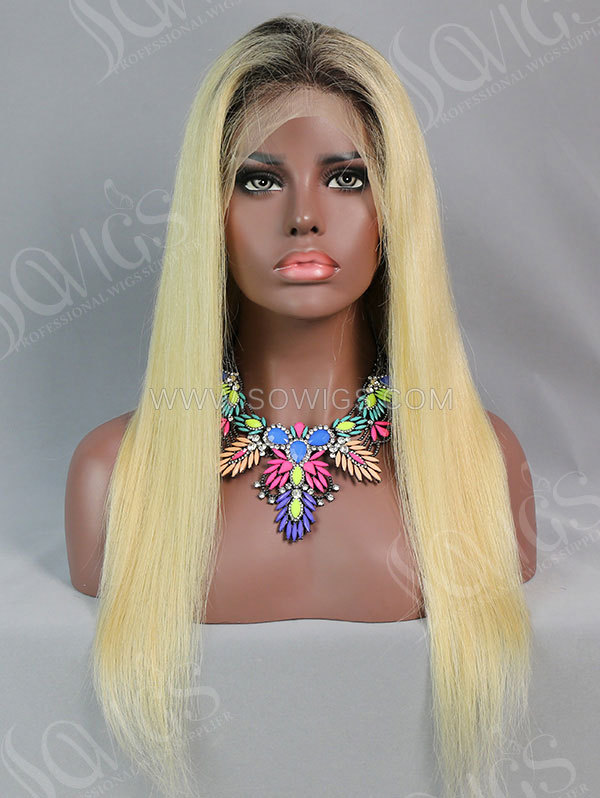 130% Density Lace Front Wig Straight Ombre 1B/613 Color Human Hair