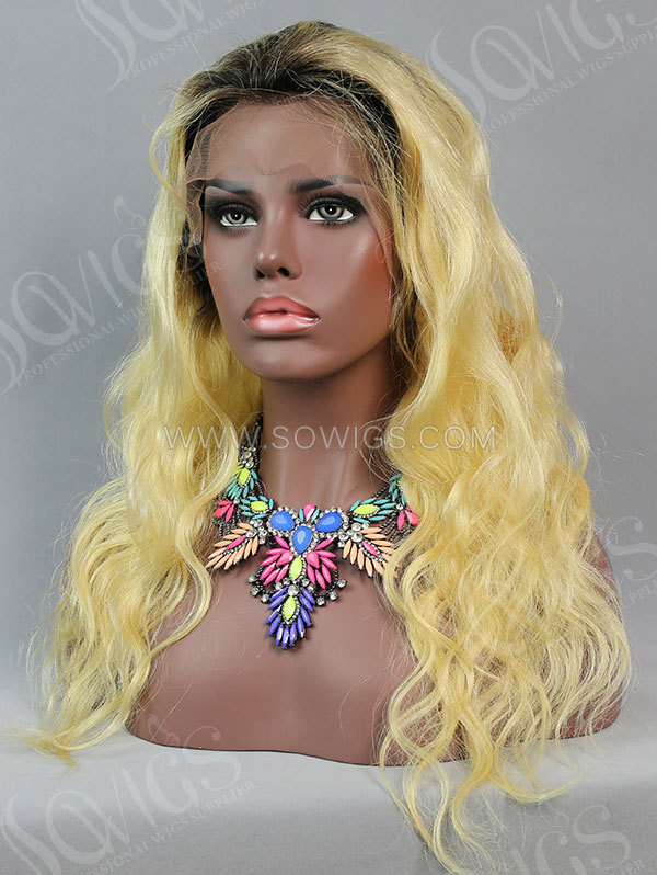 130% Density Lace Front Wig Body Wave Ombre 1B/613 Color Human Hair
