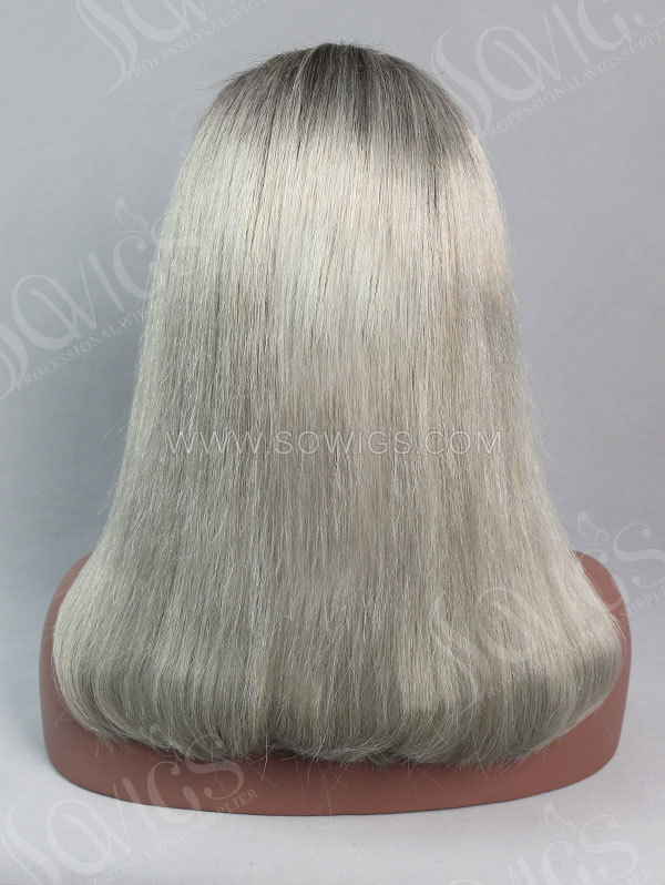 150% Density Lace Front Wig Bob Straight Ombre 1B/Grey Color Human Hair