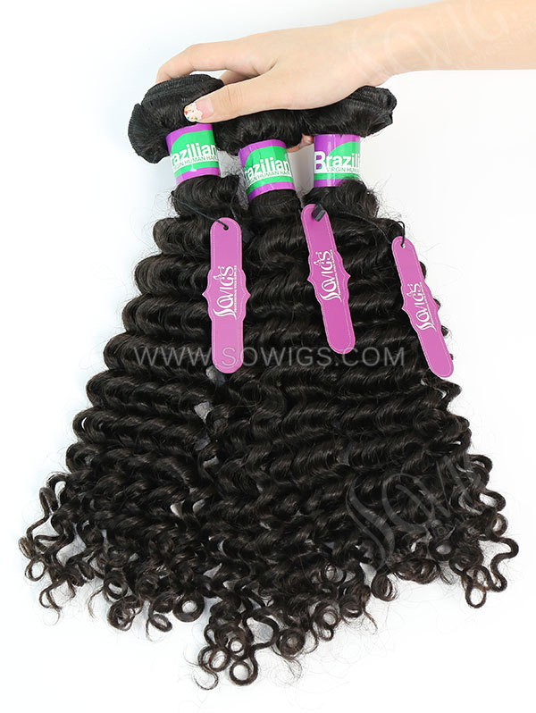 3 Bundles with Lace Base Closure Brazilian Deep Curly Human Virgin Hair 