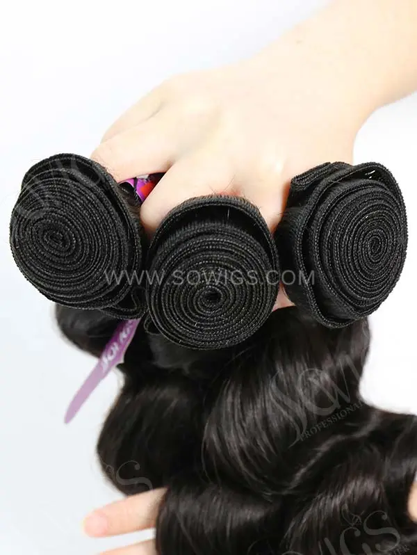 2 or 3 Bundles with 360 Lace Frontal Loose Wave Human Virgin Hair Extension Natural Color