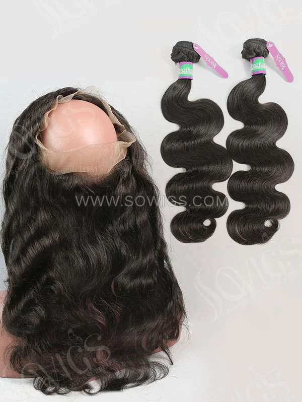 2 or 3 Bundles with 360 Frontal Brazilian Body Wave Human Virgin Hair 