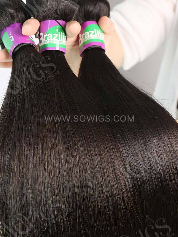 3 Bundles with Lace Base Closure Brazilian Straight Human Virgin Hair 